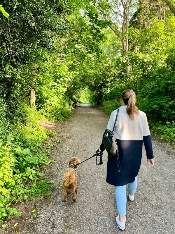 Wirral Way dog walk. Me walking my dog on the Wirral Way.