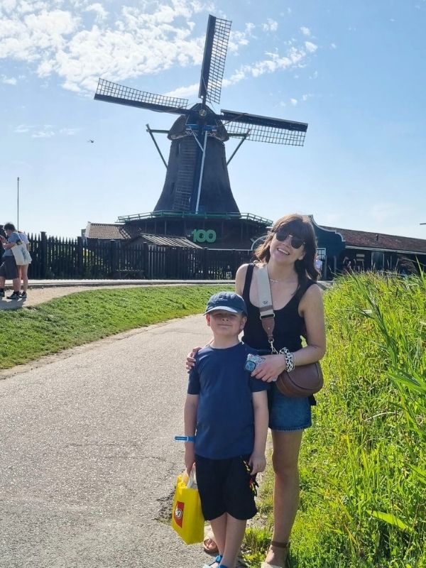 Zaanse Schans windmill was a highlight on our interrailing with kids holiday.