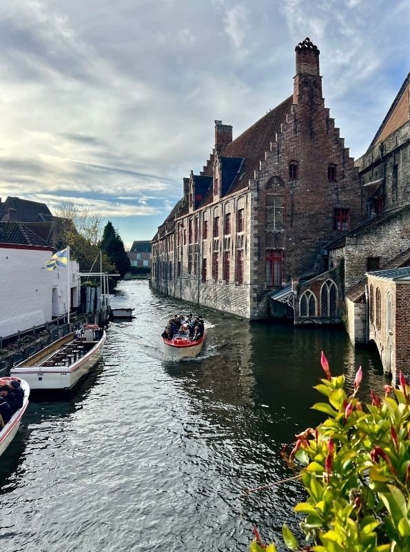 Bruges canal view while interrailing with kids.