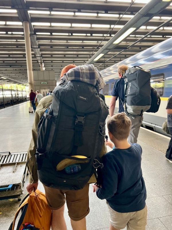 Family walking to get the Eurostar to Lille.