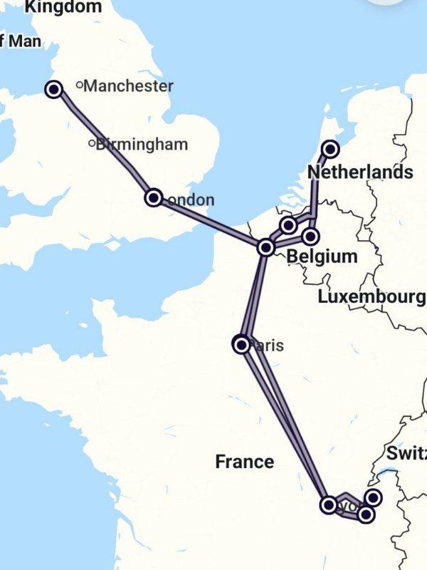 Map of interrail route.
